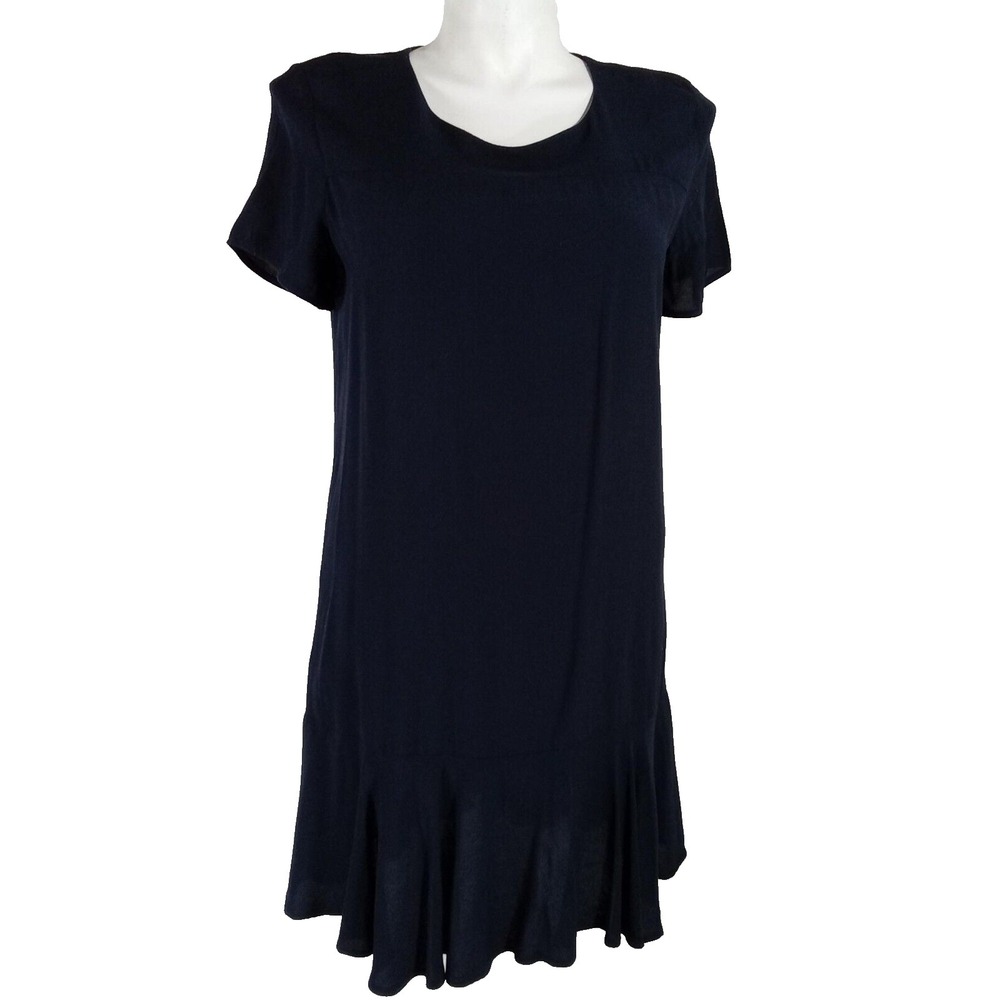 Gap Dress XL Solid Black Midi Ruffle Hem Lined Rayon No Fading Flowy